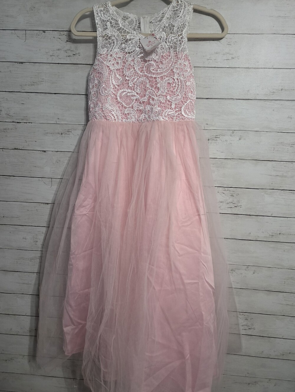 NWT Girls Pink Lace Bodice Tulle Dress Sz 12-14 Zip Back Lining IBTOM CASTLE